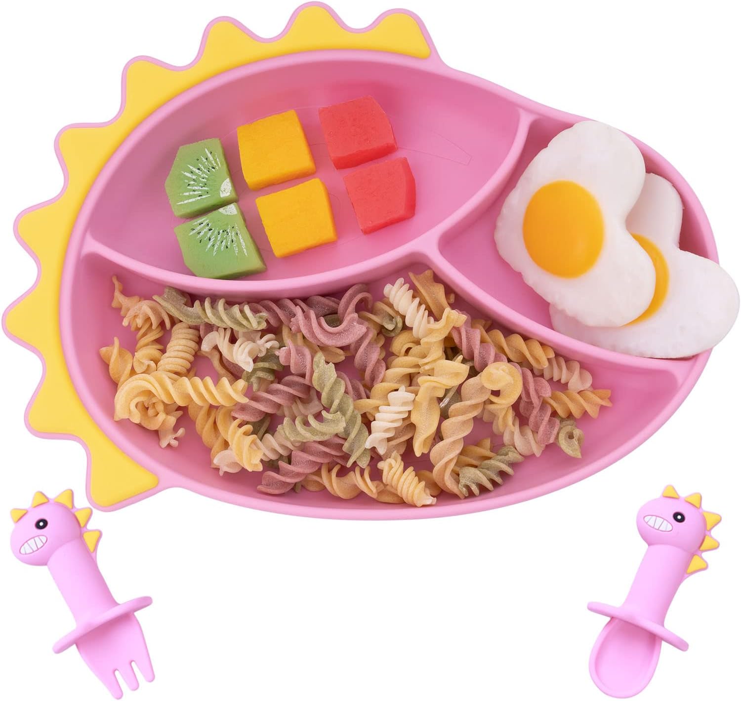 NICINGU Silicone Toddler Plates,Suction Plates for Baby with Spoon and Fork Set Kids Divided Grip Dish Self Feeding Training Baby Dinner Plate Microwave Dishwasher Safe-Blue Dinosaurs : Baby