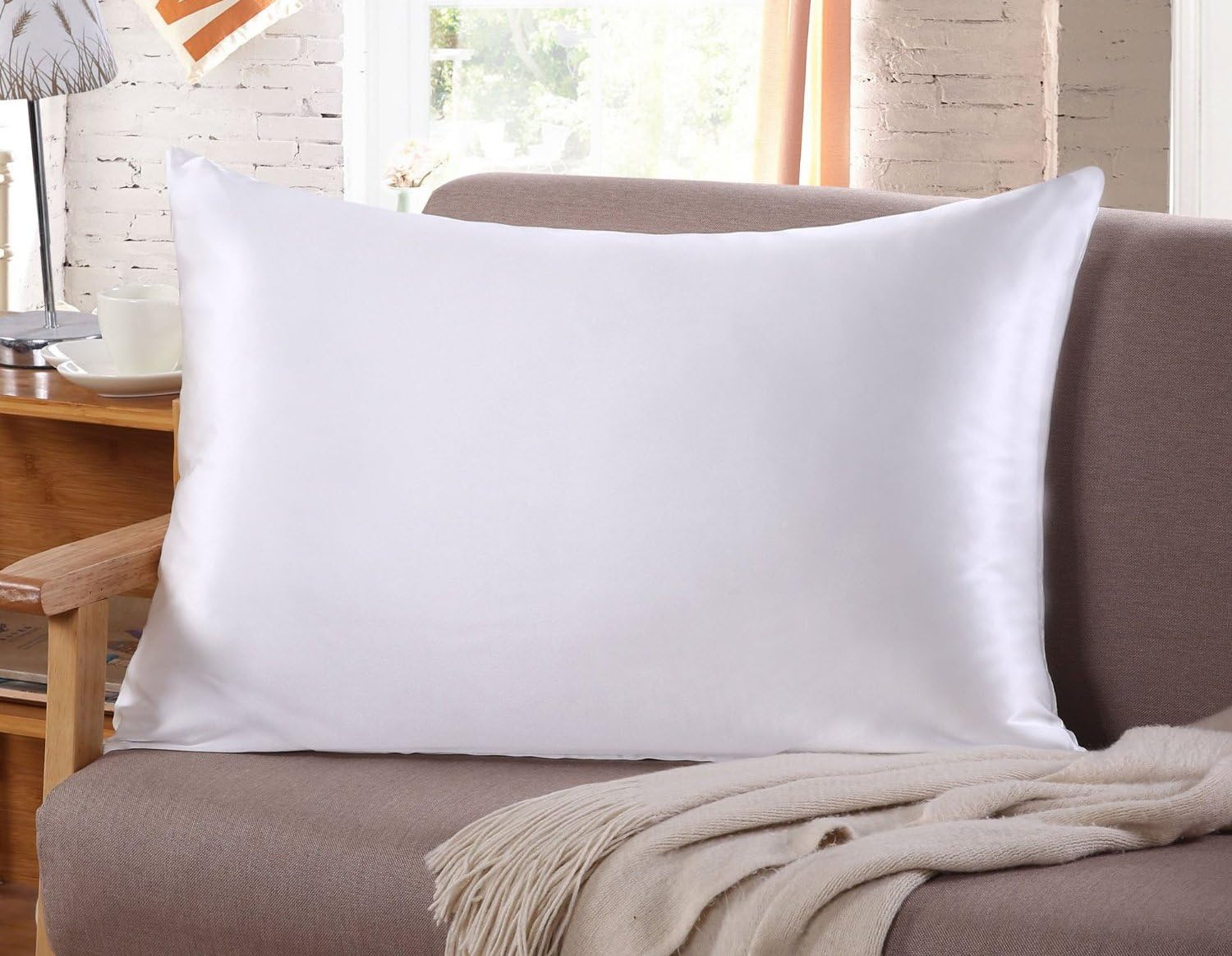 Silk Life Satin Pillow Case for Hair & Facial Skin to prevent wrinkles Hidden Zipper white 1 Piece (white)