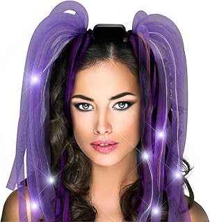 FlashingBlinkyLights Light Up Purple Hair Noodles Headband (Set of 12)