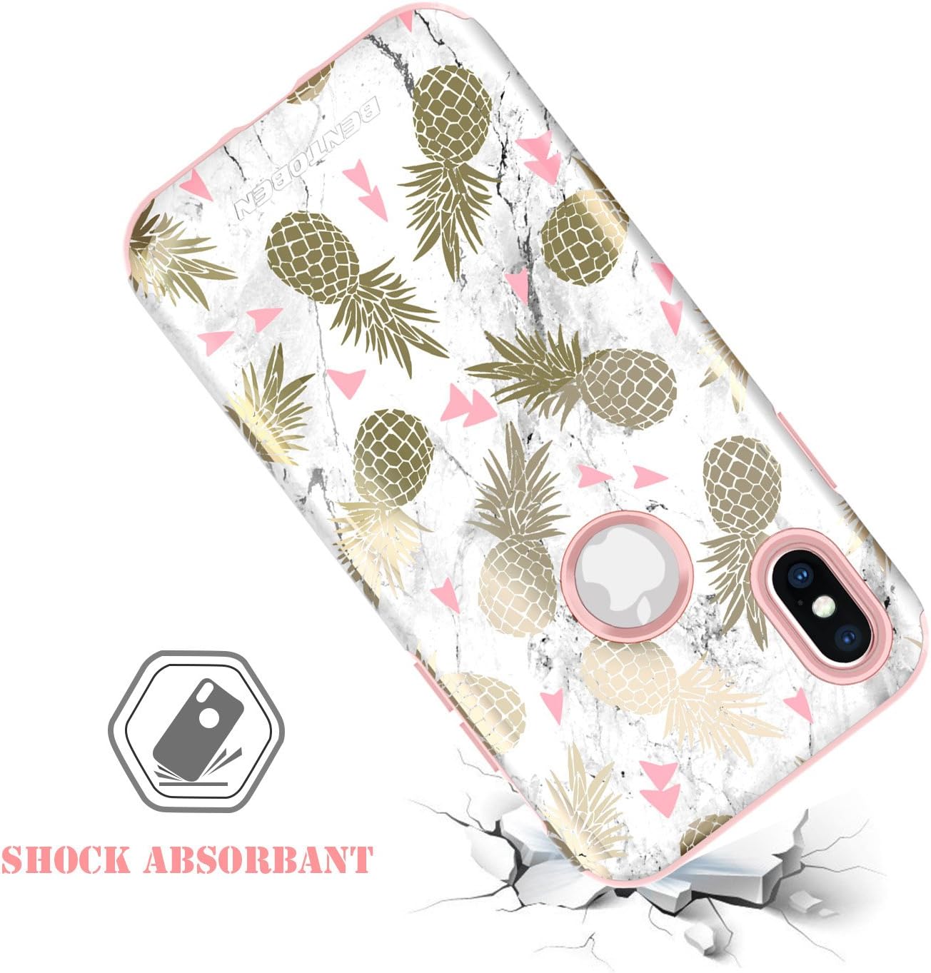 BENTOBEN Case for iPhone Xs 2018, iPhone X/10 Case, Dual Layer Heavy Duty Shockproof 2 in 1 Slim Hard Protective Phone Case with Cute Pineapple Pattern Design for Apple iPhone Xs, iPhone x/10, Gold