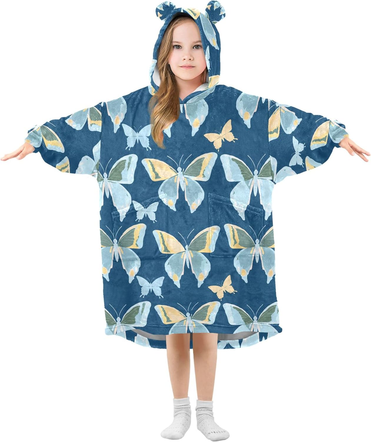 Butterfly Flowers Kids Wearable Blanket Hoodie with Pocket and Sleeves for Toddlers, Cute Hoodies Girls Boys B0403968