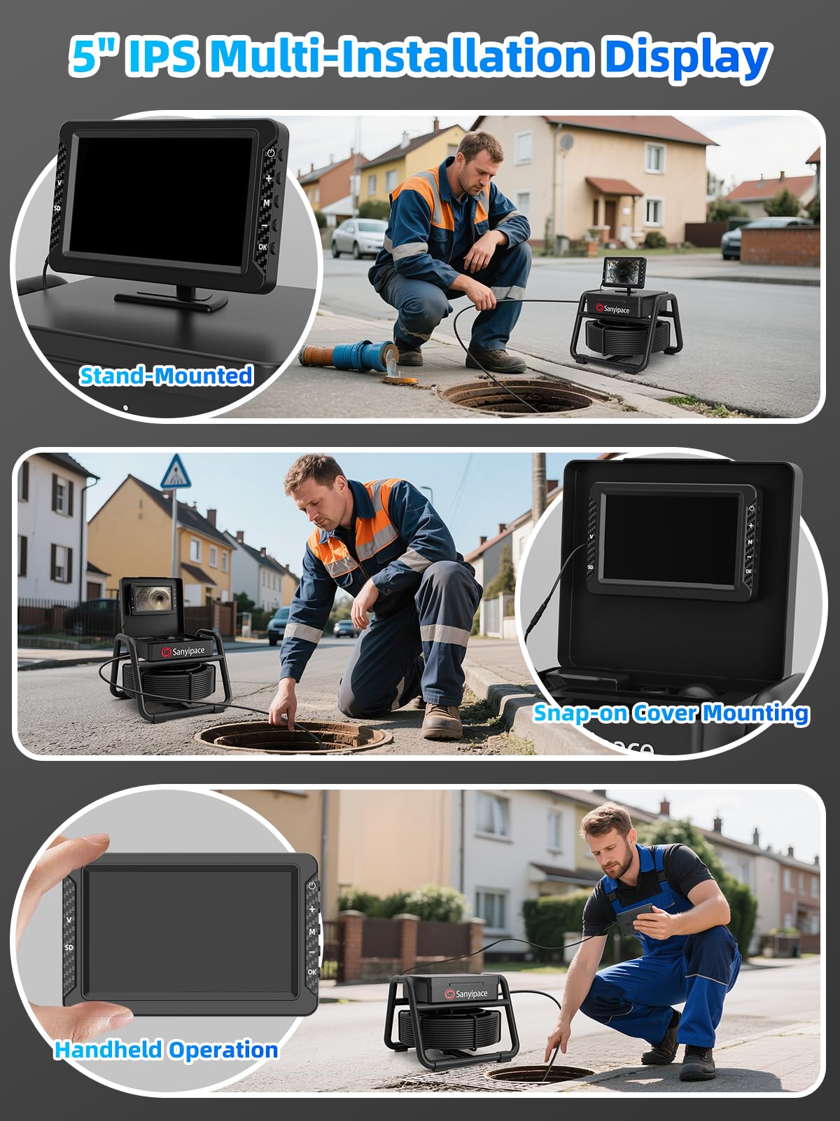 Caméra d'inspection de Drainage, Camera Canalisation 30m avec Enregistrement Vidéo et Audio, Camera HD pour Egout avec Sonde 18mm et Batterie 2100mAh, Endoscope Canalisation avec Carte TF 16 Go