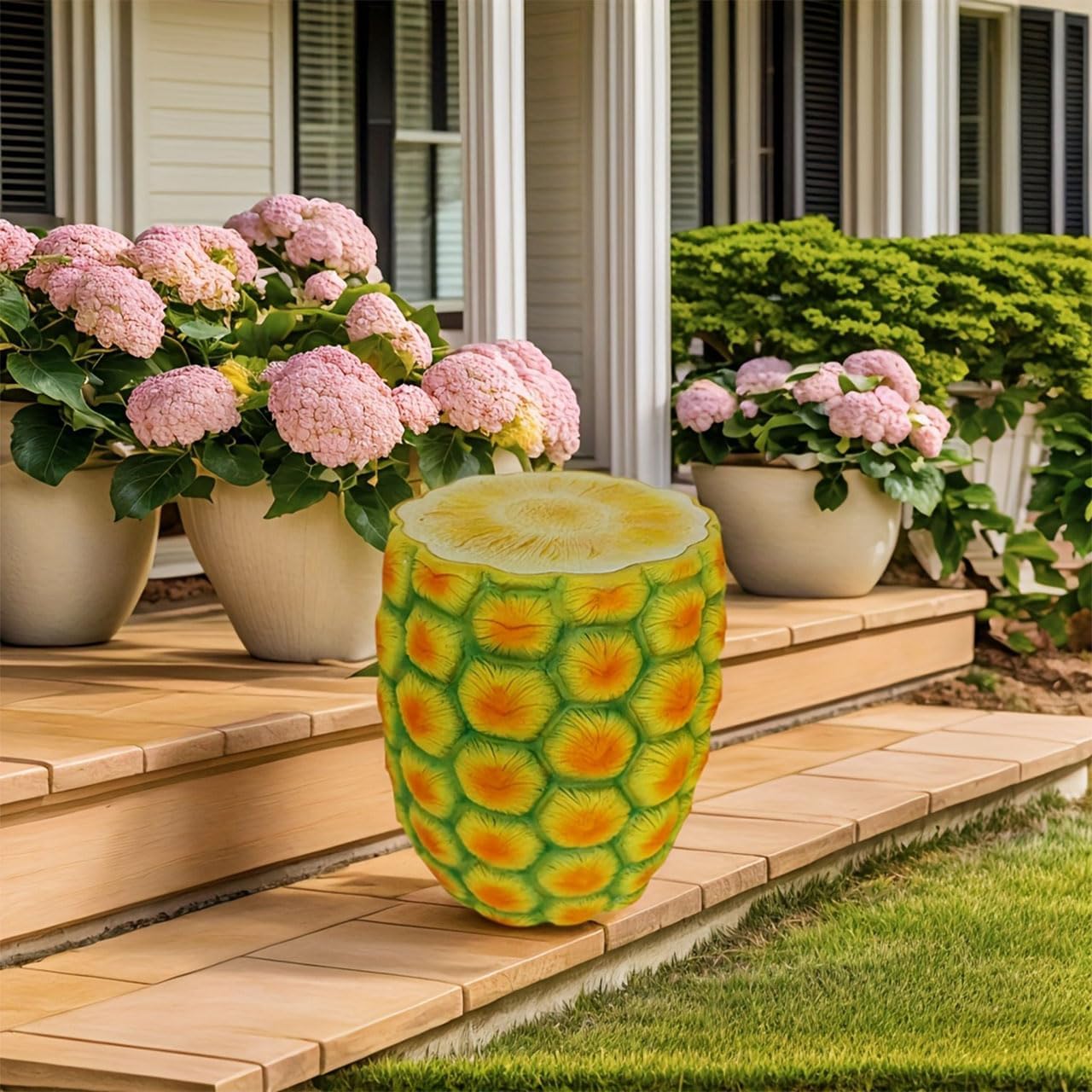 Outdoor Garden Stool, Pineapple Stool Decorative, Resin Accent Seat & Outdoor Side Table for Living Room, Entryway, Patio, Garden (Pineapple Stool)