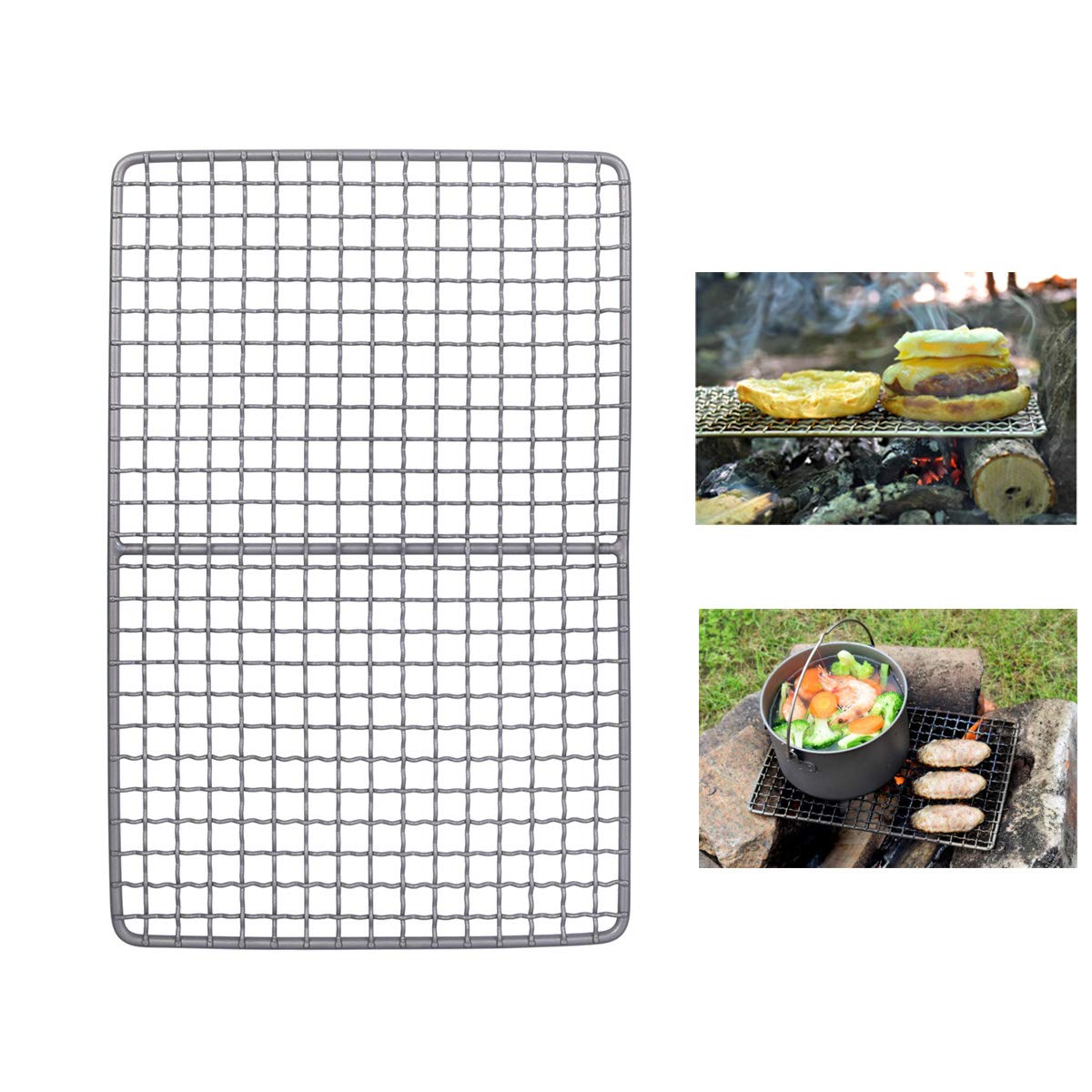 iBasingoMini Outdoor Titanium Grill Mesh Net Camping Ultralight Baking Cooling Rack Heavy Duty Cooking Roasting Kitchen Utensils Backpacking Hiking Travel Portable Charcoal BBQ Kit Ti2022C