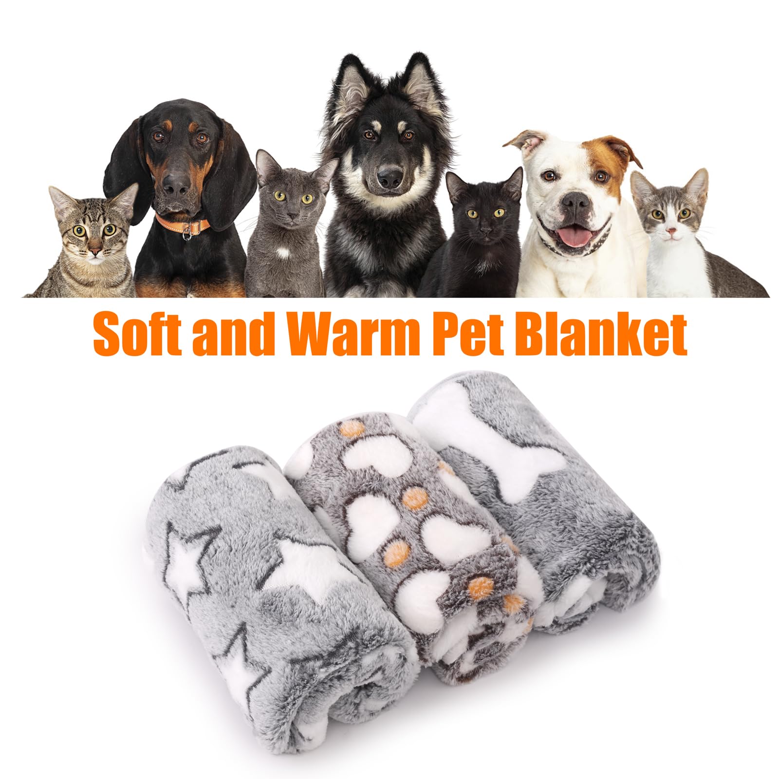Paquete de 3 mantas para gatos y perros, manta de franela de forro polar suave y cálida para mascotas, gran manta para dormir para cachorros, gatos, perros pequeños, linda estrella/amor/hueso (pequeño
