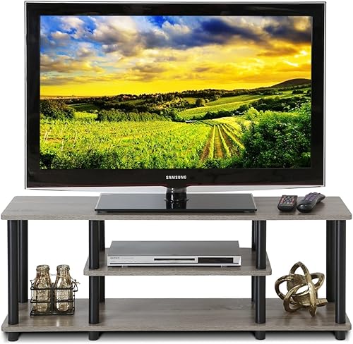 Miniatura 5 de Furinno Turn-N-Tube - Soporte para televisor de 3 niveles, 3D, sin herramientas, para televisores de hasta 50 pulgadas, con tubos redondos, color