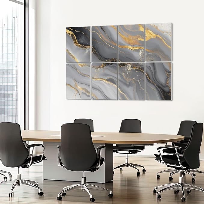 Paneles Acústicos Artísticos en Pack de 8, Absorción de Sonido, Tonos Mármol Gris y Dorado, Líneas Suaves y Fluídas, Textura Lisa, Paneles Decorativos Autoadhesivos para Estudios de Grabación y Oficina 48"x32" miniatura 7