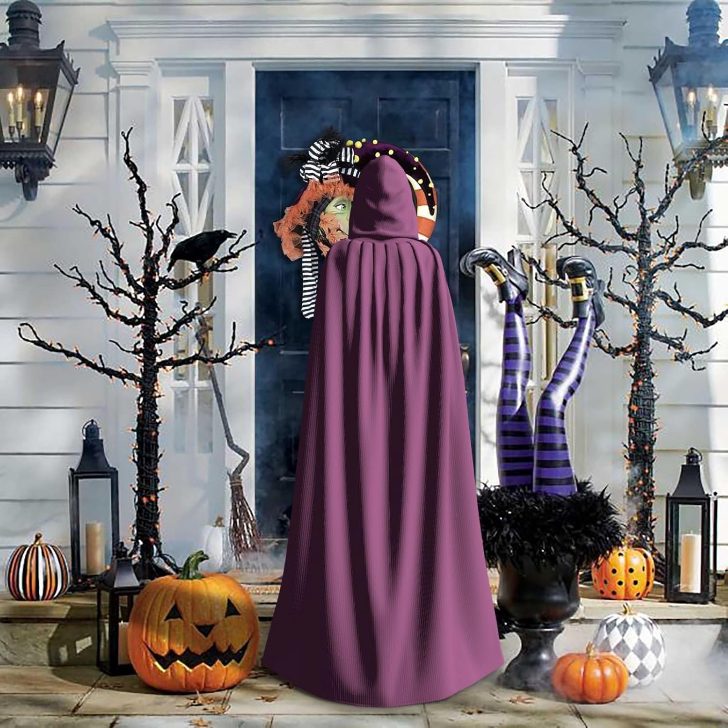 Solid Color Grape Red Men Women Halloween Role Play Party Decoration Hooded Poncho