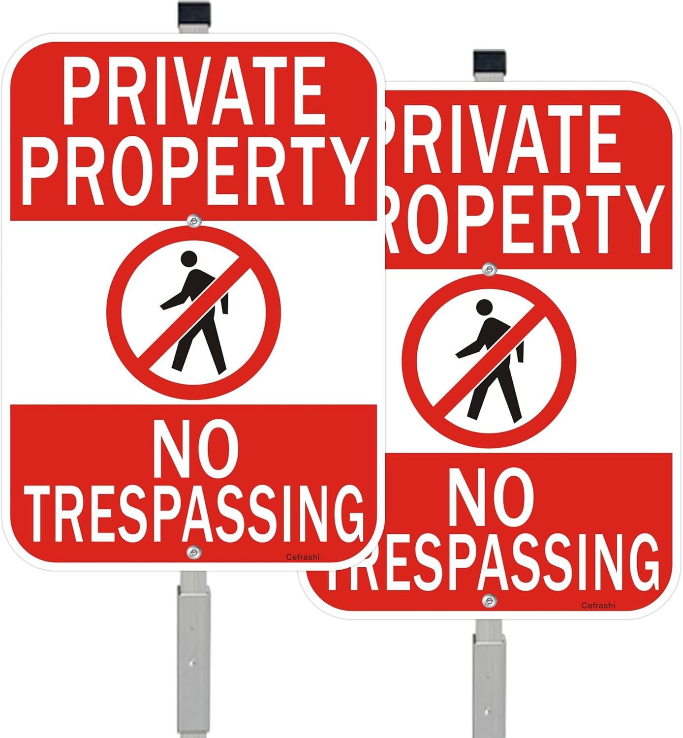 2 Pack Private Property No Trespassing Sign with 36 inch Metal Stakes, 14 x 10 inches, Reflective Aluminum, Weather Resistant