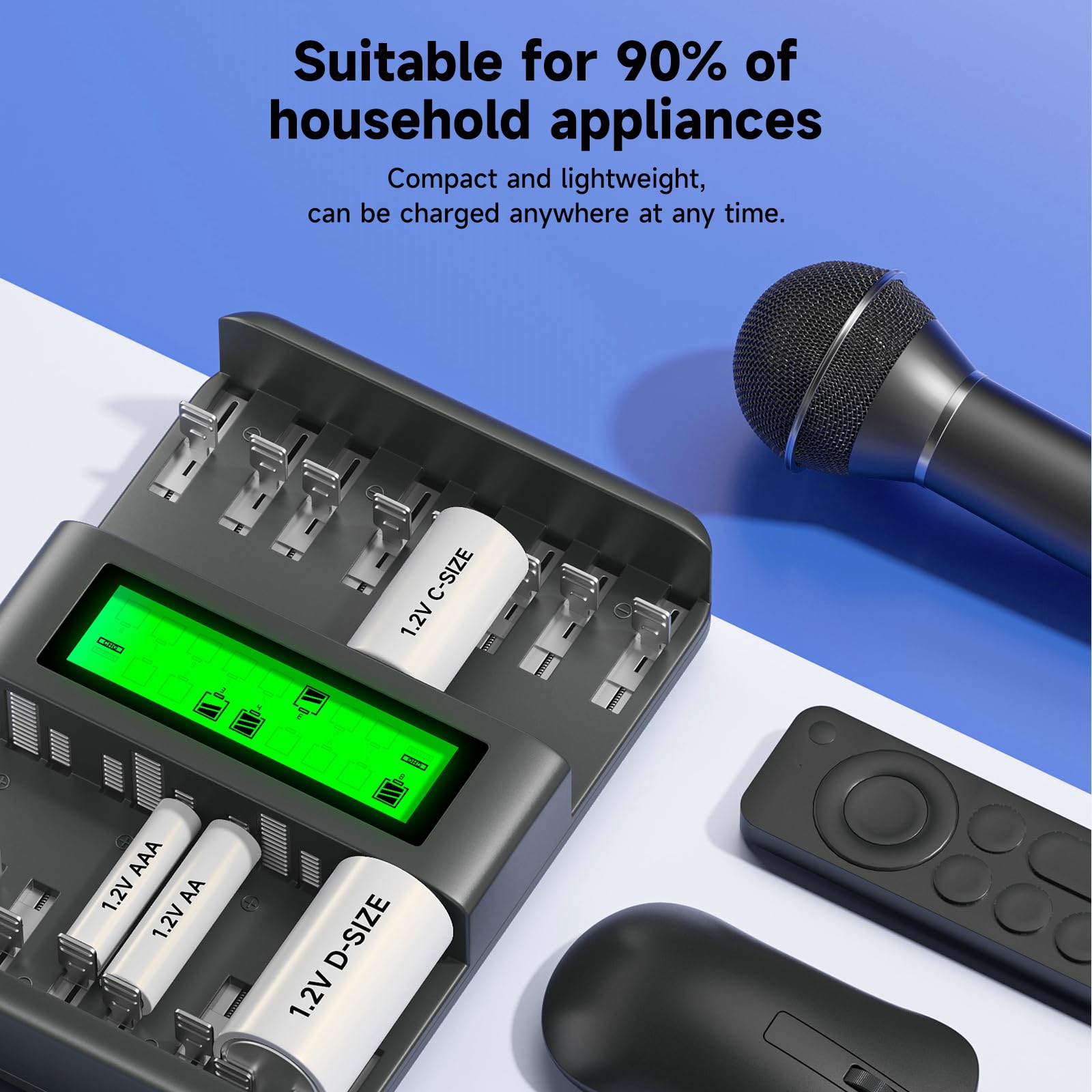 Chargeur de batterie universel AA AAA C D 16 baies, écran LCD Chargeur universel rechargeable pour piles 1,2 V AA AAA C D