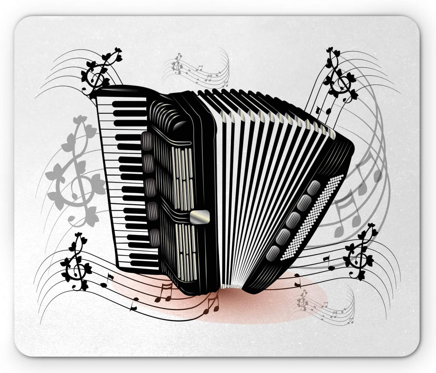 Lunarable Accordion Mouse Pad, Floral Instrument Creative Musical Notes Blooms Romantic Performance, Rectangle Non-Slip Rubber Mousepad, Standard Size, Warm Taupe Black White