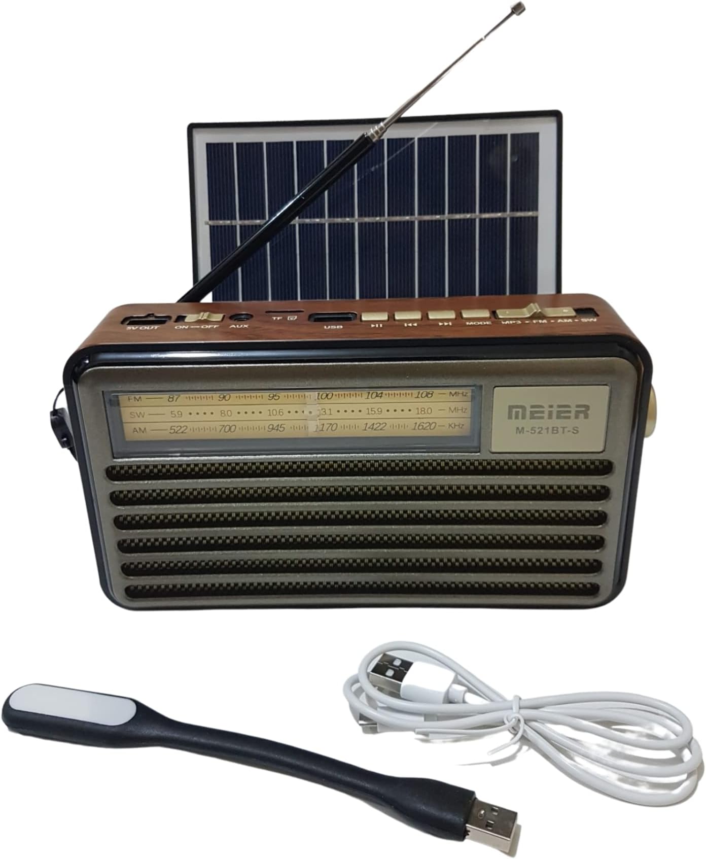 Solar Powered 3W Radio with LED Flashlight TF,USB, Aux Memory with Bluetooth