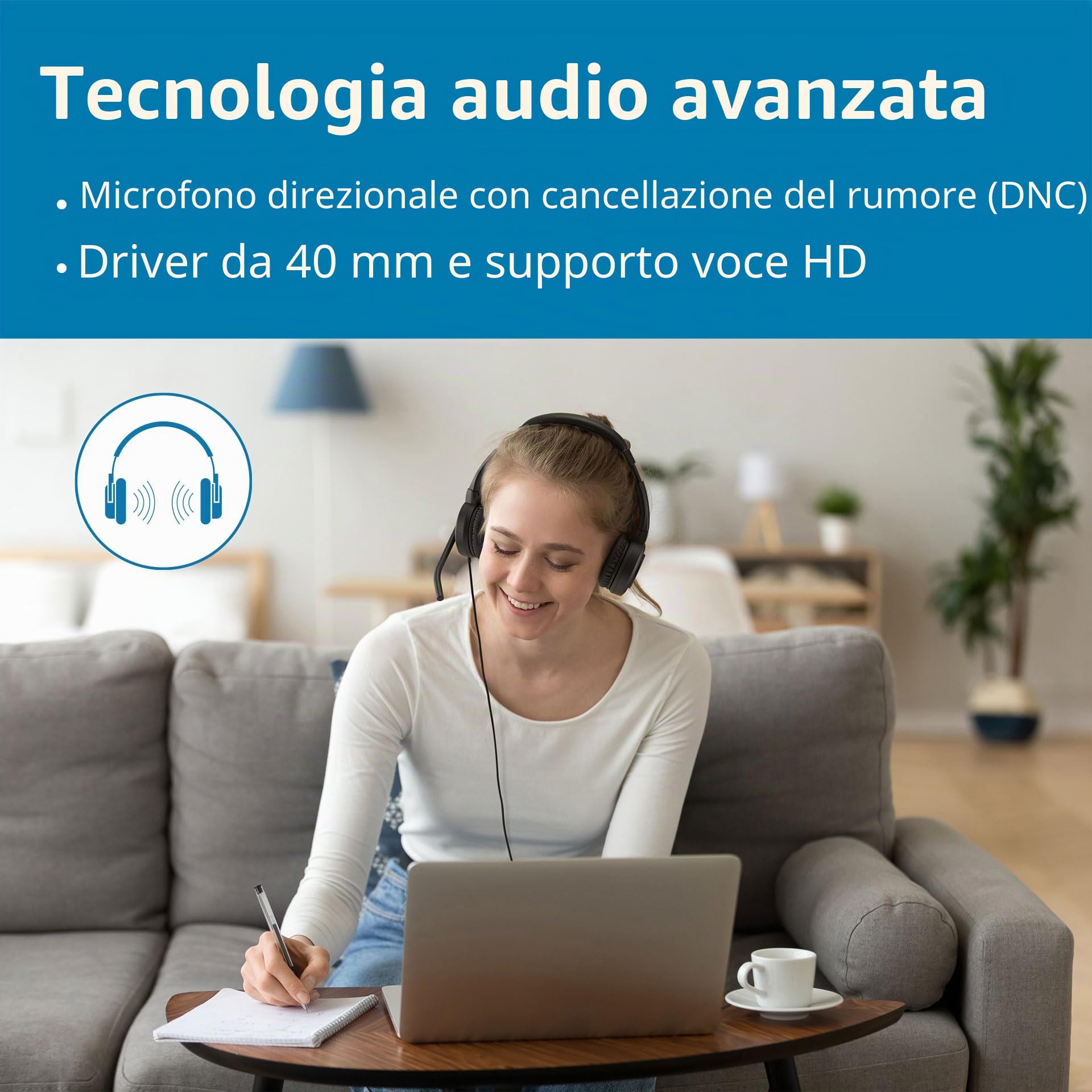 Kensington H1000 Cuffia On-eEar USB-C con Audio HD, Microfono con Cancellazione del Rumore, Luci LED e Driver da 40 mm con Modalità "Plug & Play" Universale