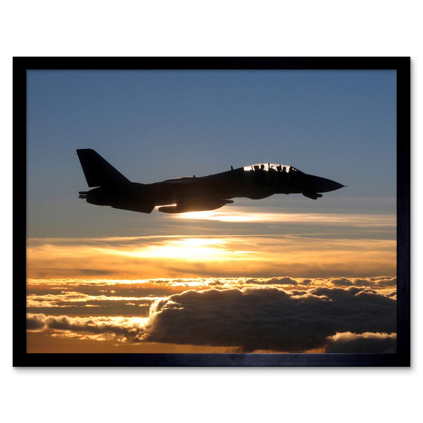 Artery8 US Navy F14D Tomcat Fighter Jet Silhouette Art Print Framed Poster Wall Decor 12x16 inch