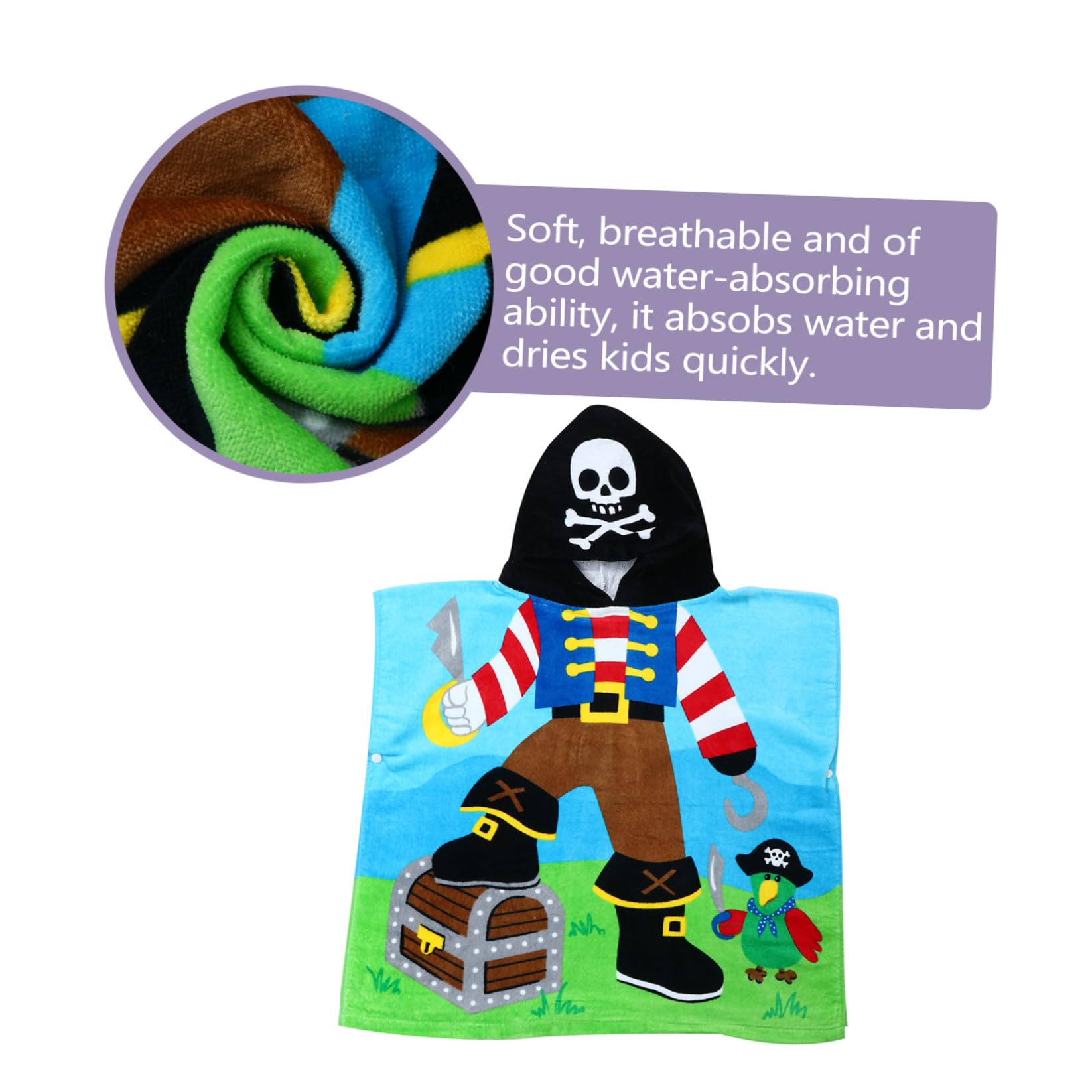 Badetuch Niedlichem Piratenkapitän Motiv mit Saugfähiges Atmungsaktives sommerlicher Sommerstimmung Baumwoll Bademantel mit Kapuze und Schnell Trocknend und Waschbar für Kinder
