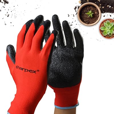 Sharpex Heavy Duty Gardening Hand Gloves for Home Garden | Breathable Latex Coated Safety Gloves for Farming, Weeding, P