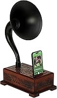 Vista 7 de Gramophone - Altavoz acústico - Amplificador no eléctrico de estilo vintage, soporte para teléfono inteligente y base con acabado negro completo