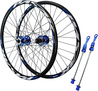 24inch Bikes Wheelset Disc Brake Quick Release Mountain Bike Wheel Aluminum Alloy Double Wall Rim Front and Rear Wheels 7/8/9/10/11/12 Speed Cassette 32 Holes Color Blue, Size 24