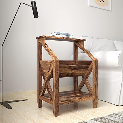Amazon Brand - Solimo Amis 2 Tier Magazine Rack Bedside Table (Sheesham Wood, Natural Finish)