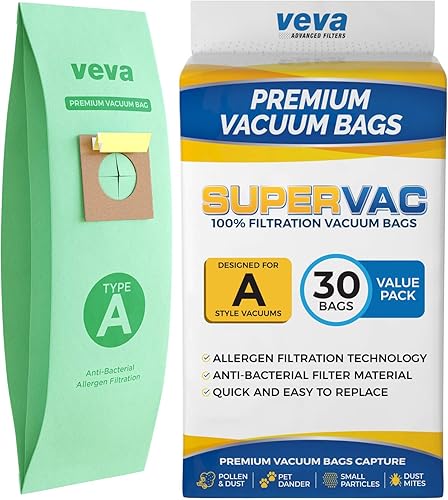 VEVA Paquete de 30 bolsas de vacío SuperVac de alta calidad estilo A con aspiradora vertical Hoover tipo A, modelo 4010001A