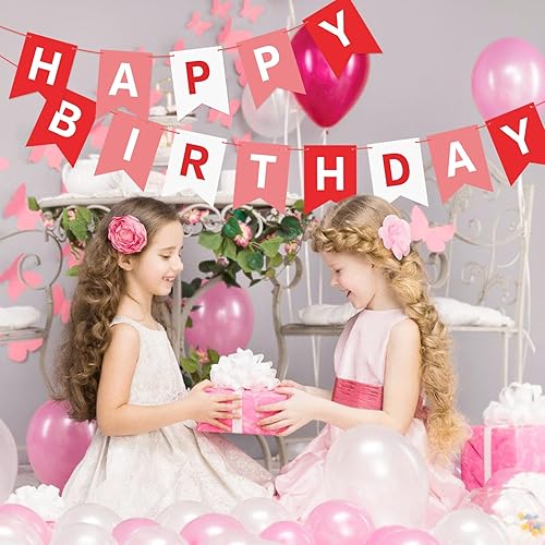 Miniatura 7 de Eaezerav Cartel rojo de feliz cumpleaños, guirnalda de cumpleaños, decoración de fiesta de té, Navidad, Acción de Gracias, suministros de fiesta de