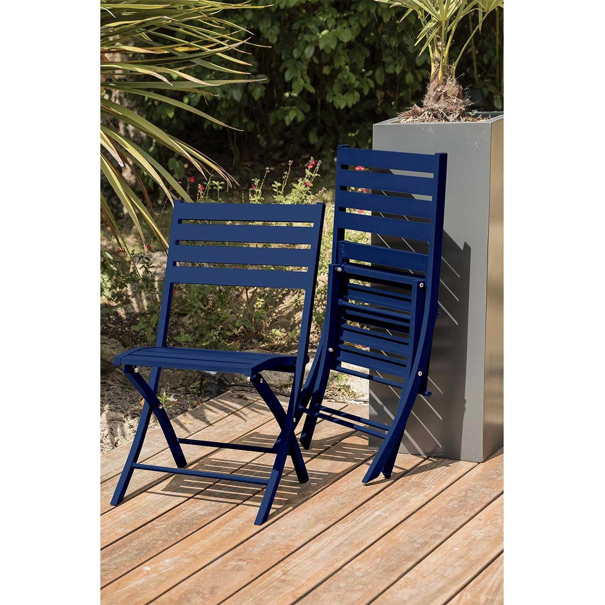 Paris Prix Ensemble Table de Jardin Pliante & 2 Chaises Marius 70cm Bleu Marine