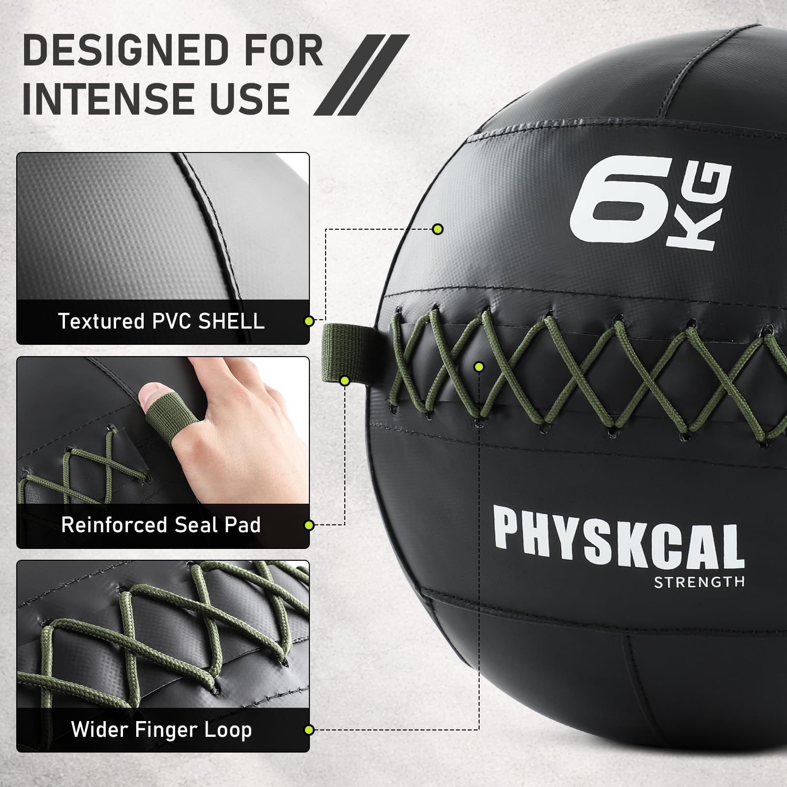 PhysKcal Medicine Wall Ball, pelotas de piel suave con peso para ejercicios dinámicos de cuerpo completo, entrenamientos HIIT, fortalecimiento de fuerza y resistencia, agarre cómodo con textura