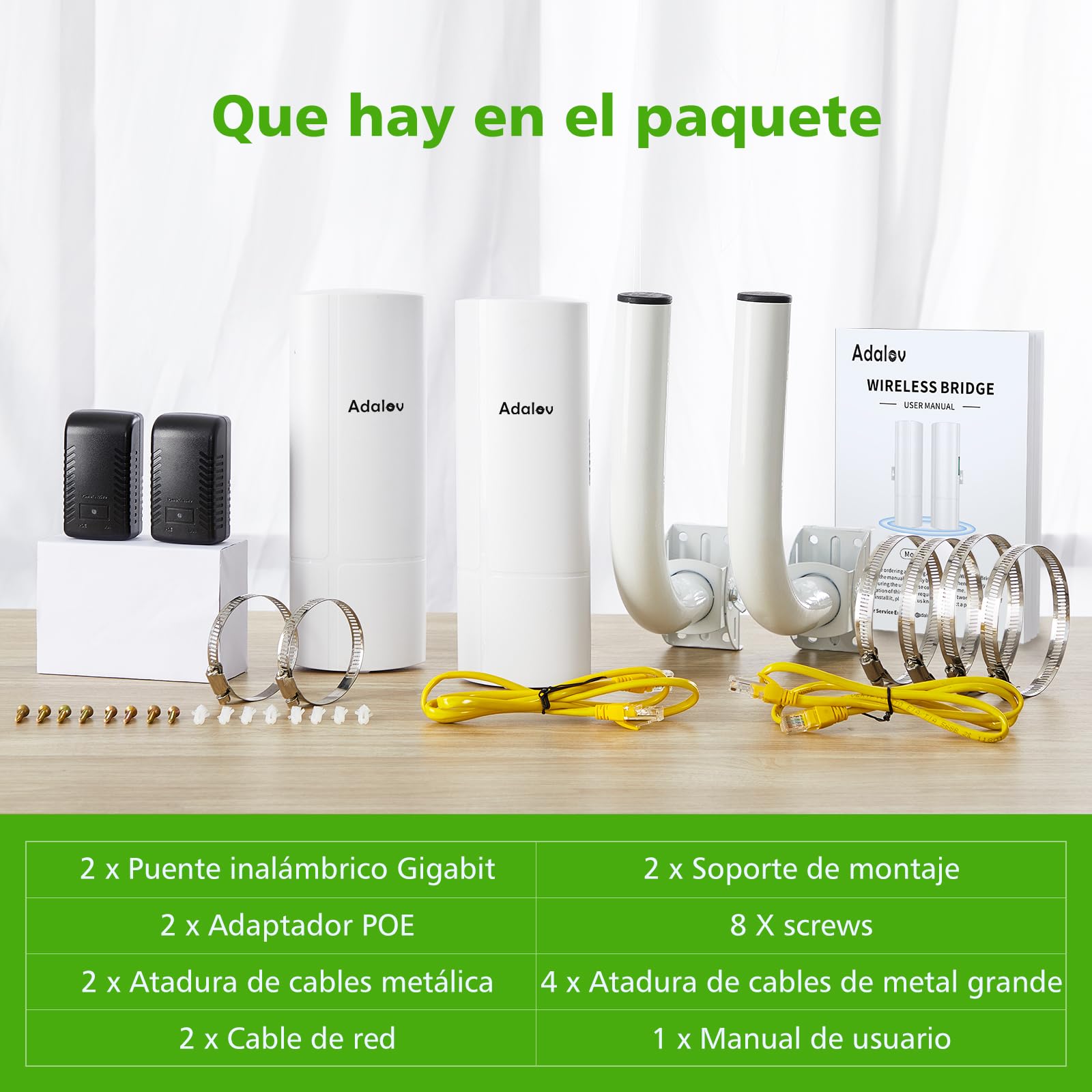 AdaLov CPE366 Puente Inalámbrico Exterior Gigabit 5.8GHz, Wireless Bridge Punto a Punto/Multipunto con Soporte, Plug and Play, Extensión de Red para CCTV/Cámaras/Jardín/Garaje/Taller, Impermeable, PoE