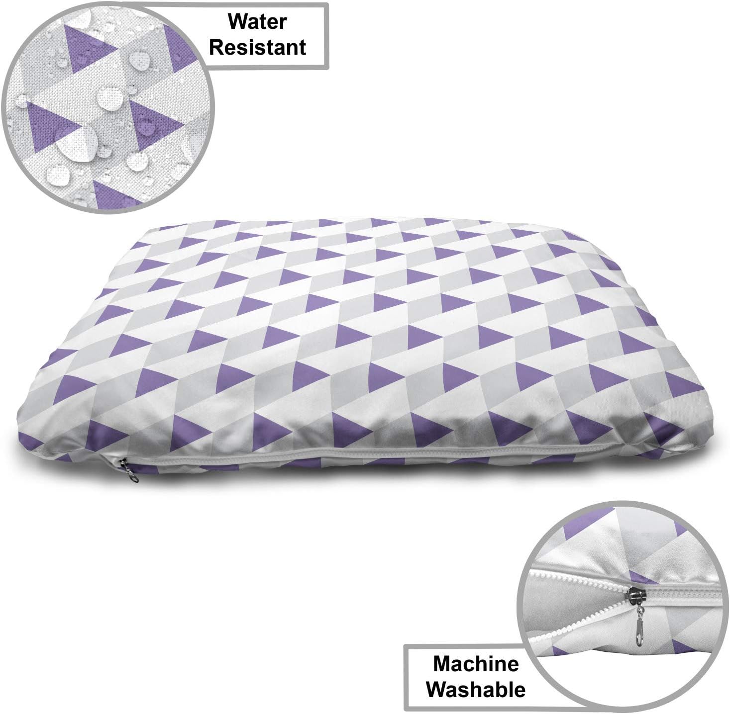 review Ambesonne Violet Pet Bed, Geometric Diamond Rhombus Looking Repeated Triangular Rectangular Forms, Chew Resistant Pad for Dogs and Cats Cushion with Removable Cover, 24