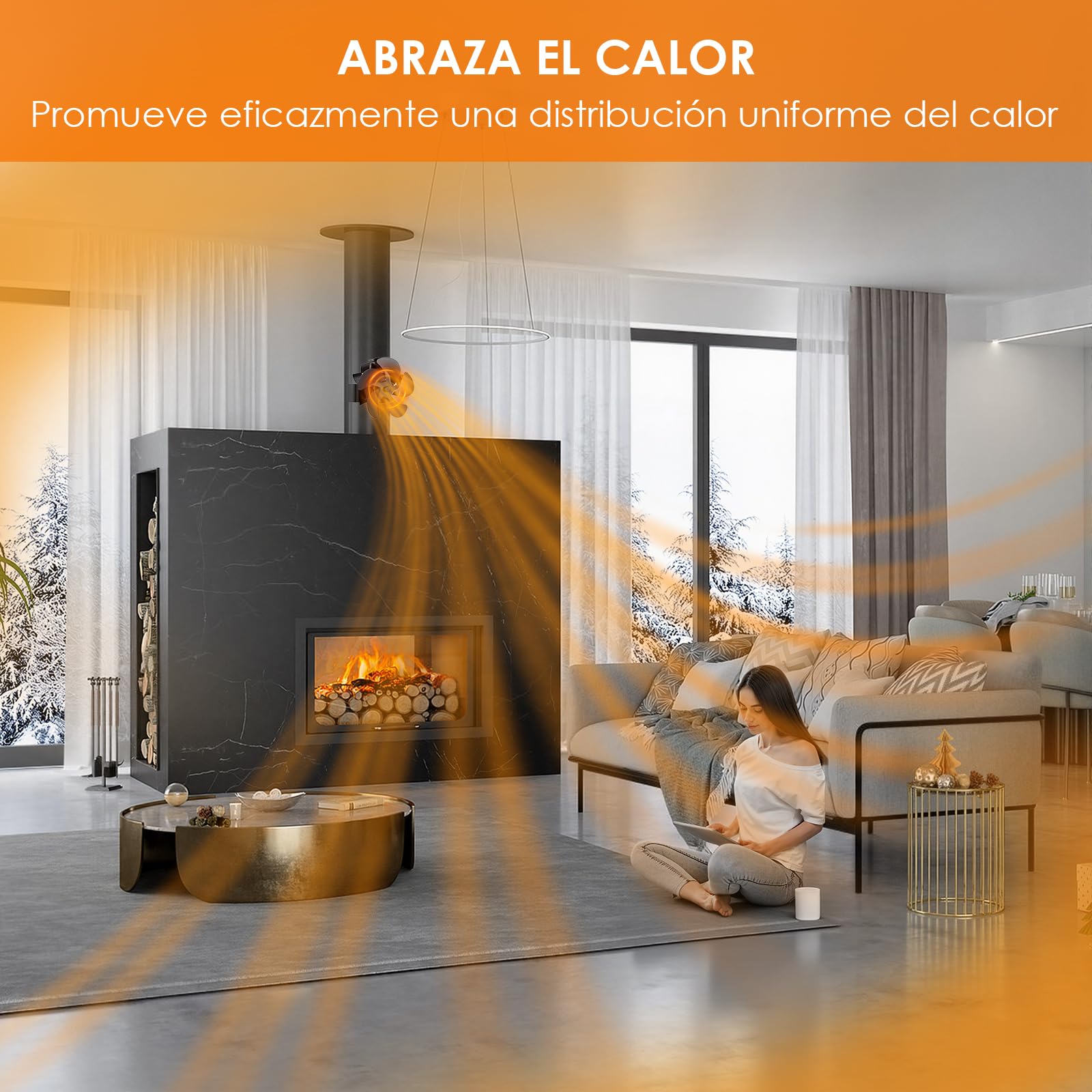 Dreamhigh® Ventilador Estufa leña Magnético, Ventilador Chimenea Silencioso Con Anillo De Repuesto Para La Distribución Del Calor, Para Estufa De Leña, Chimenea Y Horno