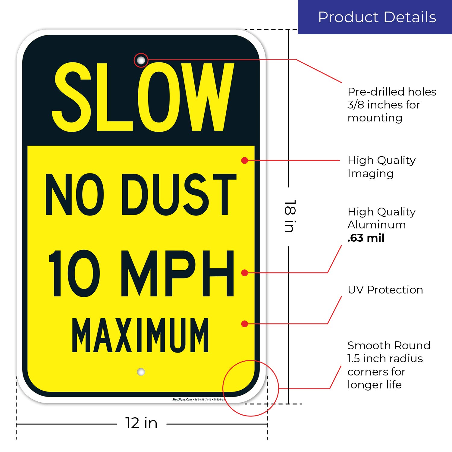 Slow Sign "Slow Down" 10 MPH Speed Limit Sign | No Dust Sign For Safety ...