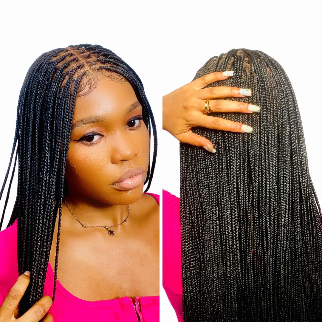 RITA – African Braided, Premium Full Lace Black Knotless Braided Wig for Women (28 Inches)