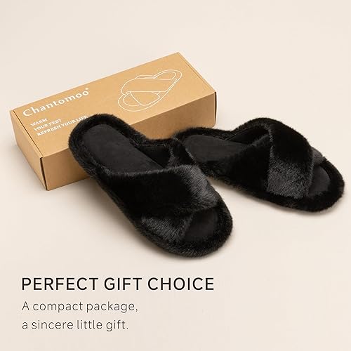Miniatura 5 de Chantomoo Pantuflas de espuma viscoelástica para mujer, con banda cruzada, de piel sintética, regalo