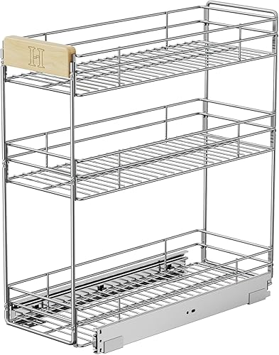 ROOMTEC Estante de especias extraíble con mango de madera para gabinete estrecho (8 pulgadas de ancho x 21 pulgadas de profundidad), organizador de