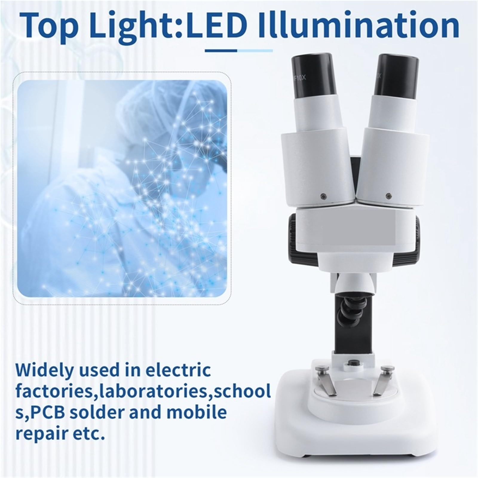 Microscopio Estereoscópico, Microscopio binocular estéreo 20X con LED for soldadura de PCB, reparación teléfonos móviles, portaobjetos, observación minerales