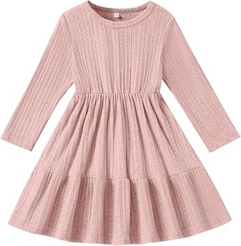 Neutocd Toddler Baby Girl Long Sleeve Dress Knit Sweater Tiered Fall Winter Casual Solid Textured Little Girls Dress