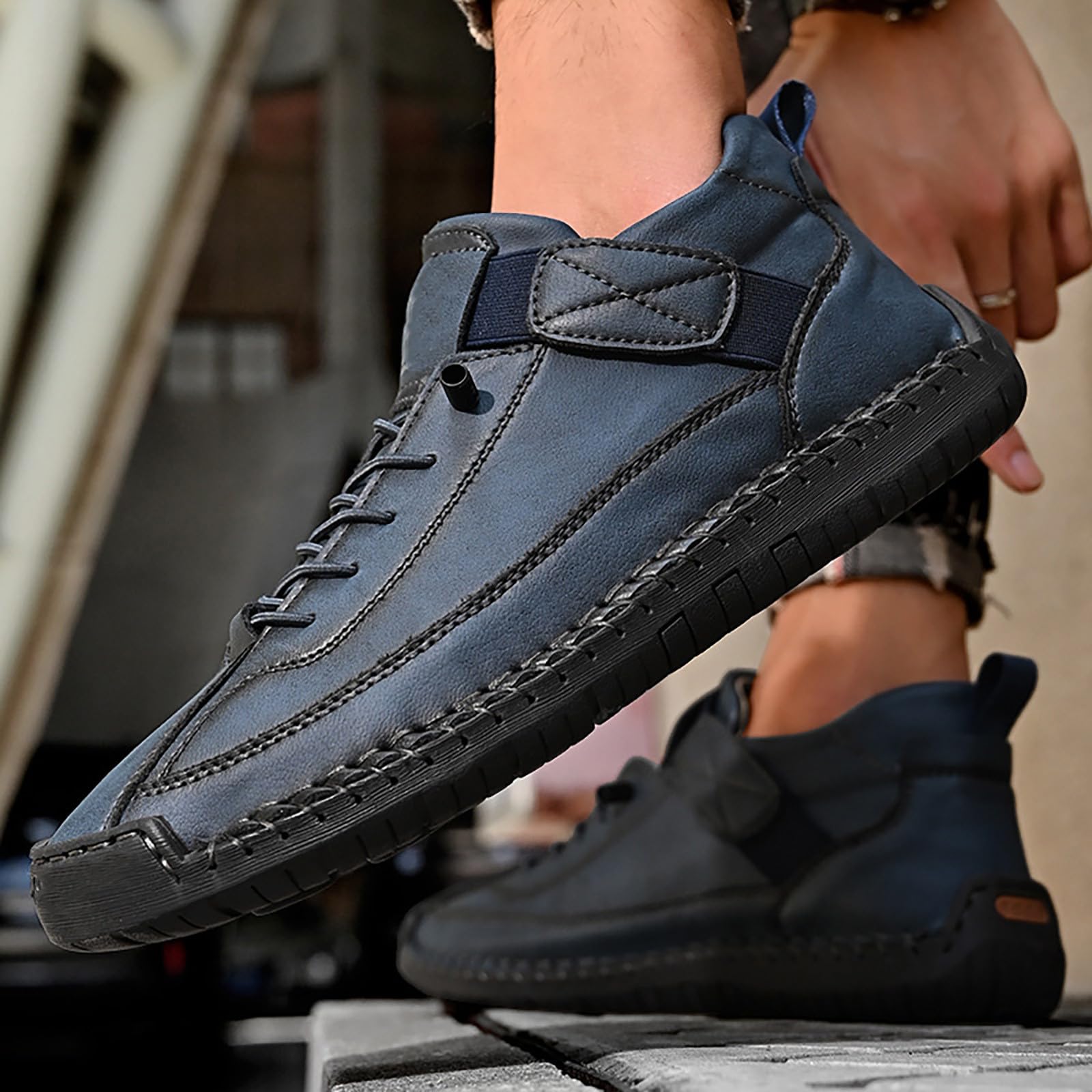 Męskie ręcznie wykonane skórzane wysokie buty rustykalne w naturalnym stylu sznurowane buty na co dzień z wytrzymałą podeszwą wygodne obuwie outdoorowe dla eleganckiego wyglądu na co dzień