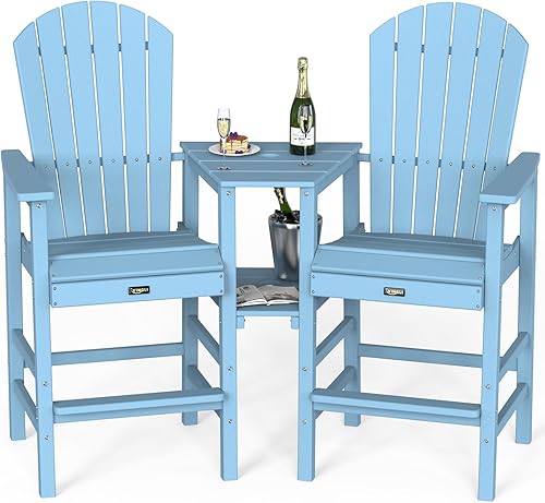 VINGLI Juego de 2 sillas altas Adirondack con bandejas de conexión dobles extraíbles, taburetes de bar Adirondack de polietileno de alta densidad,