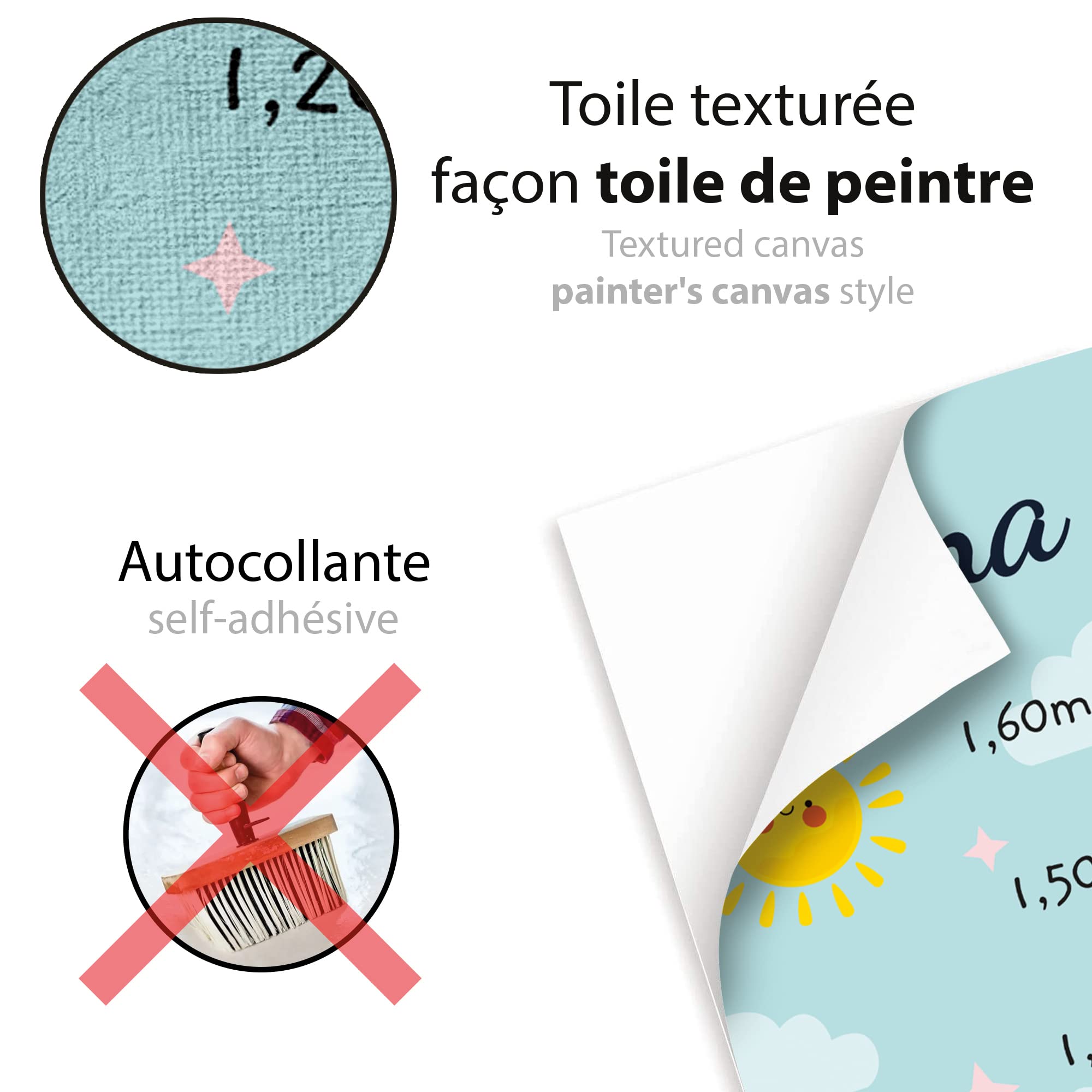 Toise - Adhesivo de pared personalizado para habitación infantil, diseño de hongos y abejas, 130 cm.