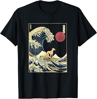 Greyhound Japanese Kanagawa Wave Funny Surf Dog T-Shirt
