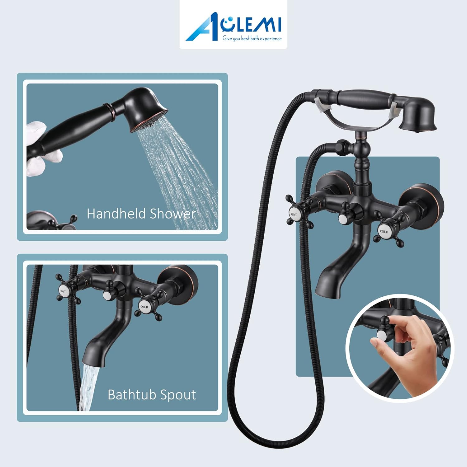 Get Discount 70% Price Aolemi Bathtub Faucet with Hand Shower Oil Rubbed Bronze Wall Mount Tub Spout Double Cross Handle Mixer Tap Victoria Vintage Telephone Shape Shower Set
