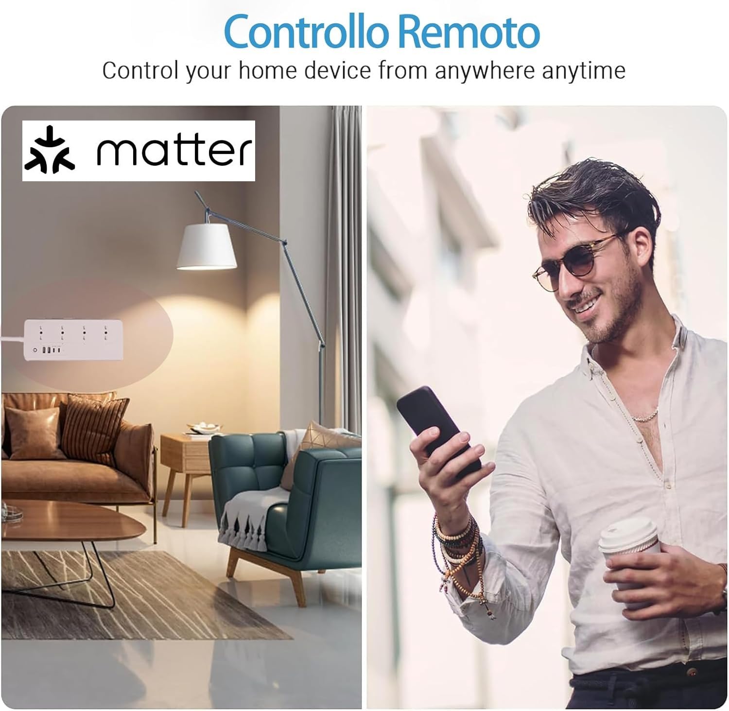 Ciabatta Multipresa Matter con USB C 20W, Multipresa Smart WiFi Caricatore Rapido USB C Matter Simple Setup, Compatibile con Alexa, Apple HomeKit e Google, 16A, 4 Prese, 2 USB C, 1,5M