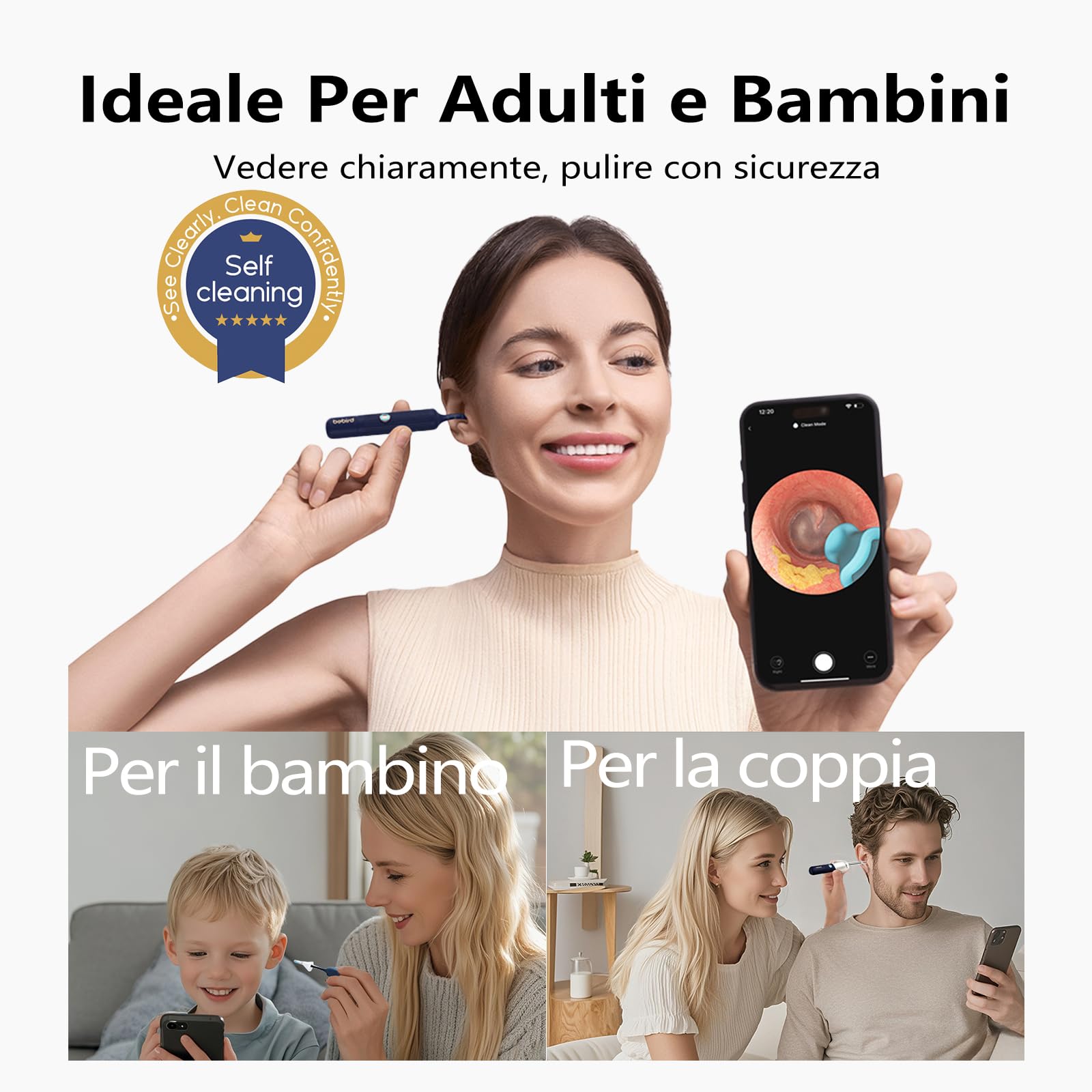 Set Di Strumenti Luminosi Con Telecamera Per La Rimozione del Cerume, Otoscopio Flessibile Senza Fili, Pinzetta Visiva Indolore, Kit Portatile Per La Pulizia dell'Orecchio Per Adulti/Bambini, I35R