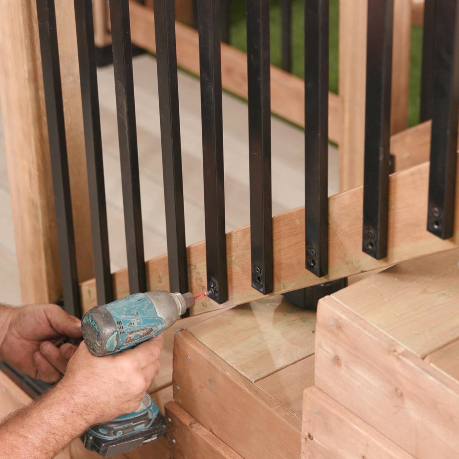 Nuvo Iron Rectangular Baluster Kit – 32″ Long x 1″ Wide Black Galvanized Steel Balusters, 15 Pieces Plus All Hardware