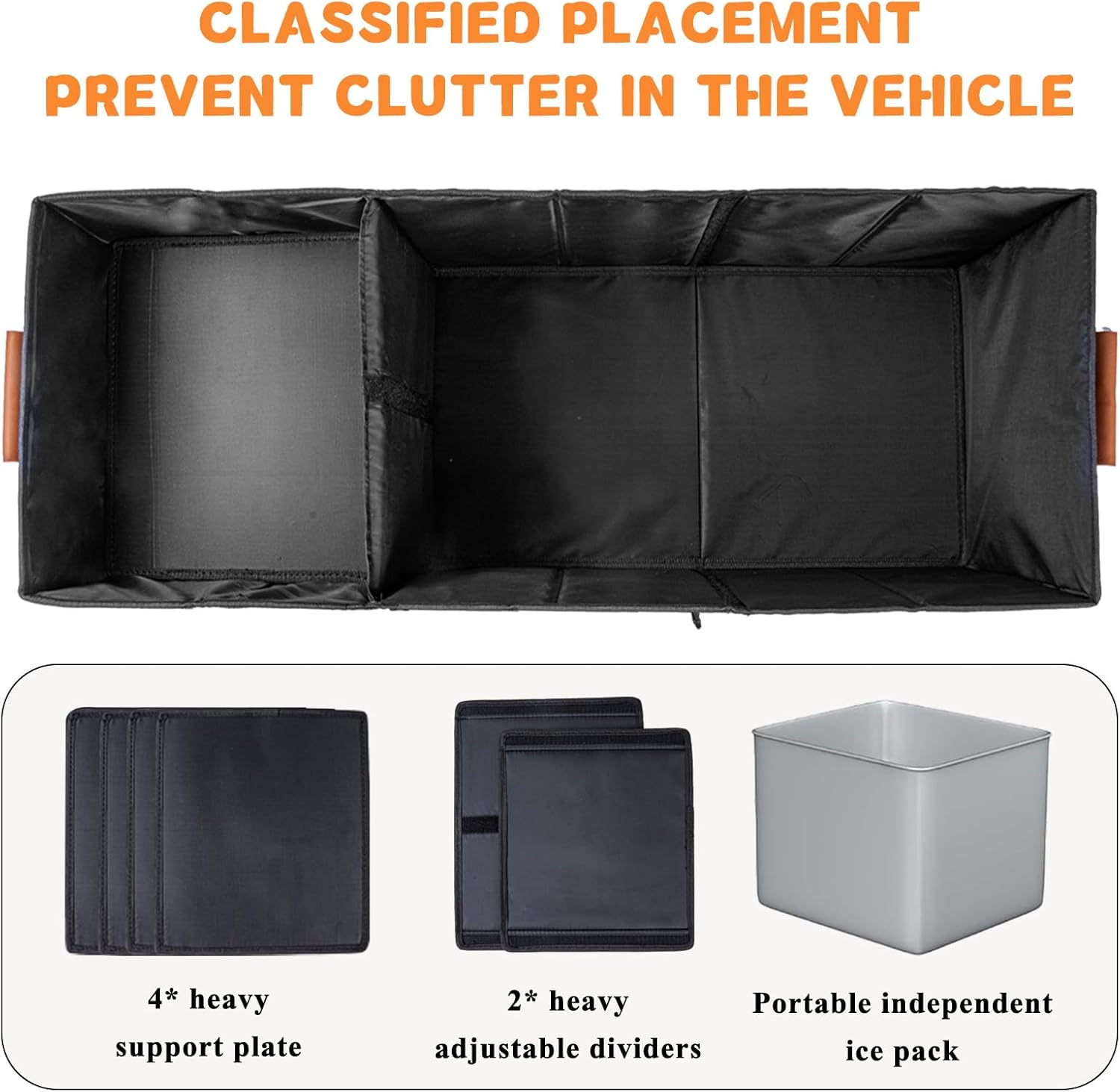 HAMOPY Car Trunk Organizer and Storage with Separate Compartment for 1 Pair of Shoes, Heavy Duty with Lid & Removable Leakproof Cooler Bag, Collapsible Large Trunk Organizers for SUV Sendan (Black)