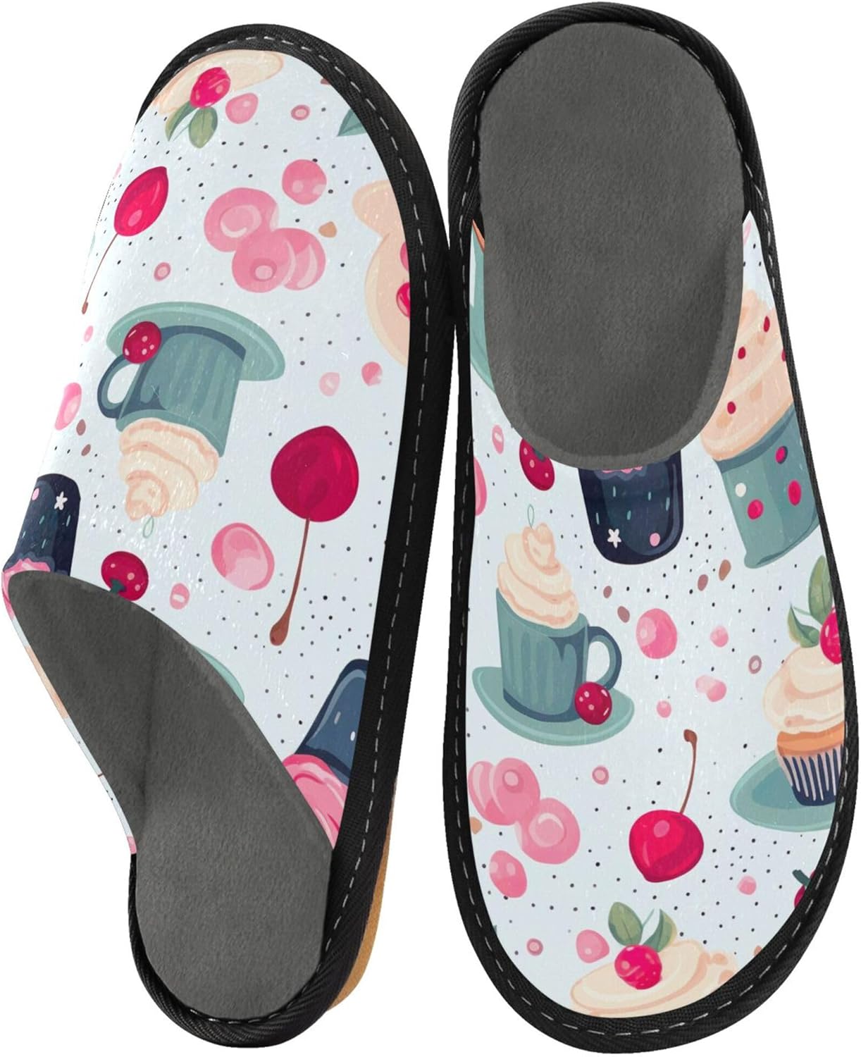 Strawberry Cupcakes House Slippers – Cozy Fuzzy Slippers for Guests, Washable & Disposable, Perfect for Shoeless Home, Spa & Hotel Use A111129