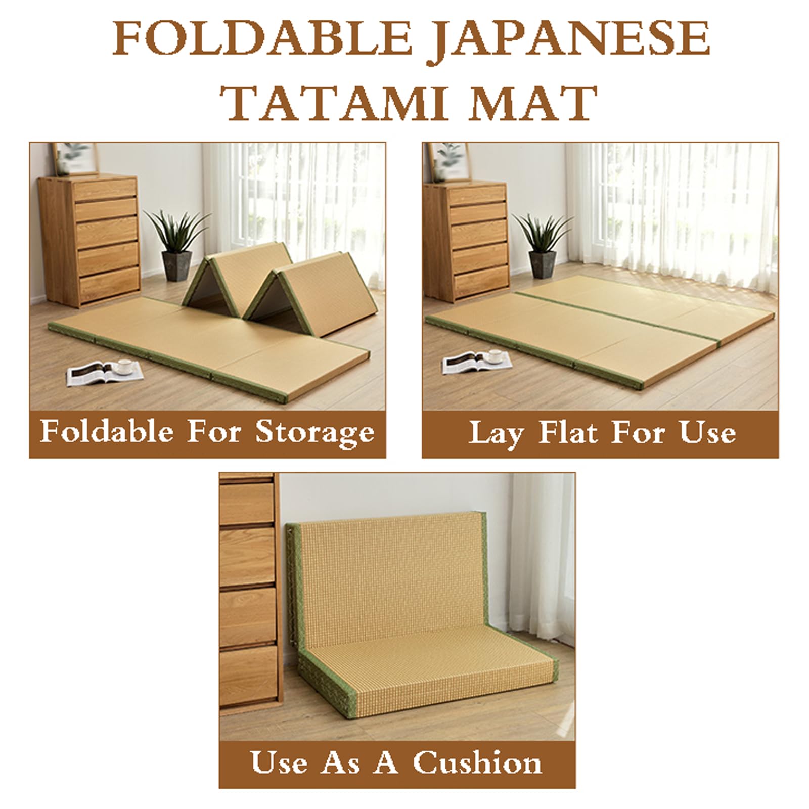 Tatami Tapis traditionnel japonais pliable pour salon, salle de jeux, méditation, facile à nettoyer, respirant, idéal pour salon de thé