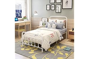 Vintage-Style Twin Metal Bed Frame in Textured White
