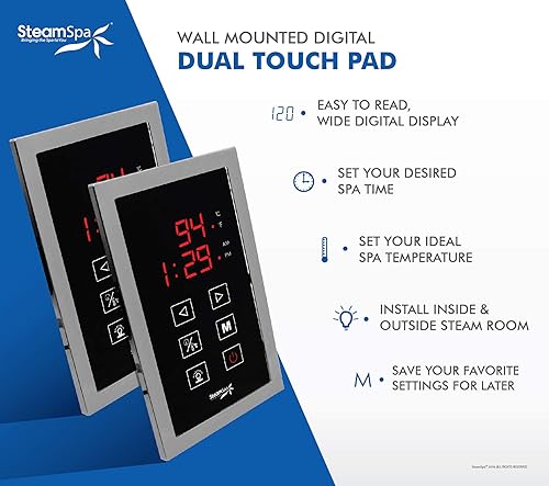 Miniatura 7 de SteamSpa Generador de sauna de vapor de 7.5kW, paquete ejecutivo, generador de vapor de 240 V con panel táctil, cabezales de vapor, válvula