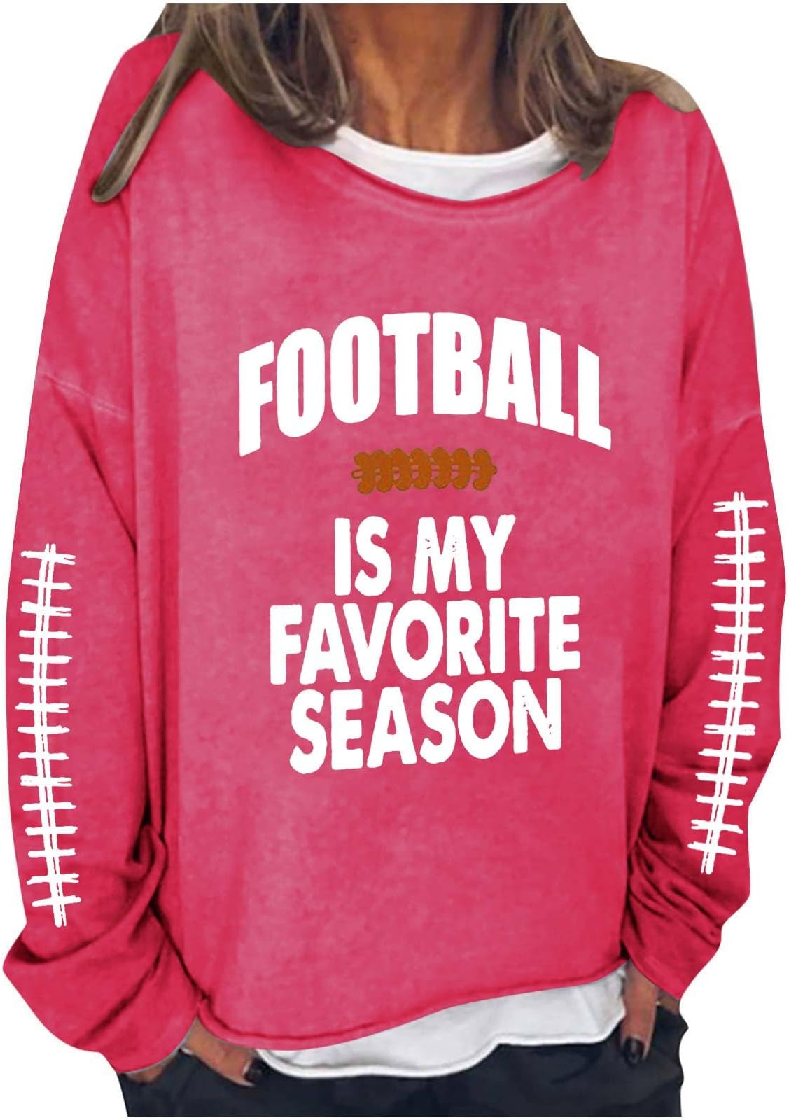 UTSJKR Women Football Is My Favorite Season Graphic Sweatshirt Long Sleeve Game Day Sweatshirt Letter Printed Pullover Tops